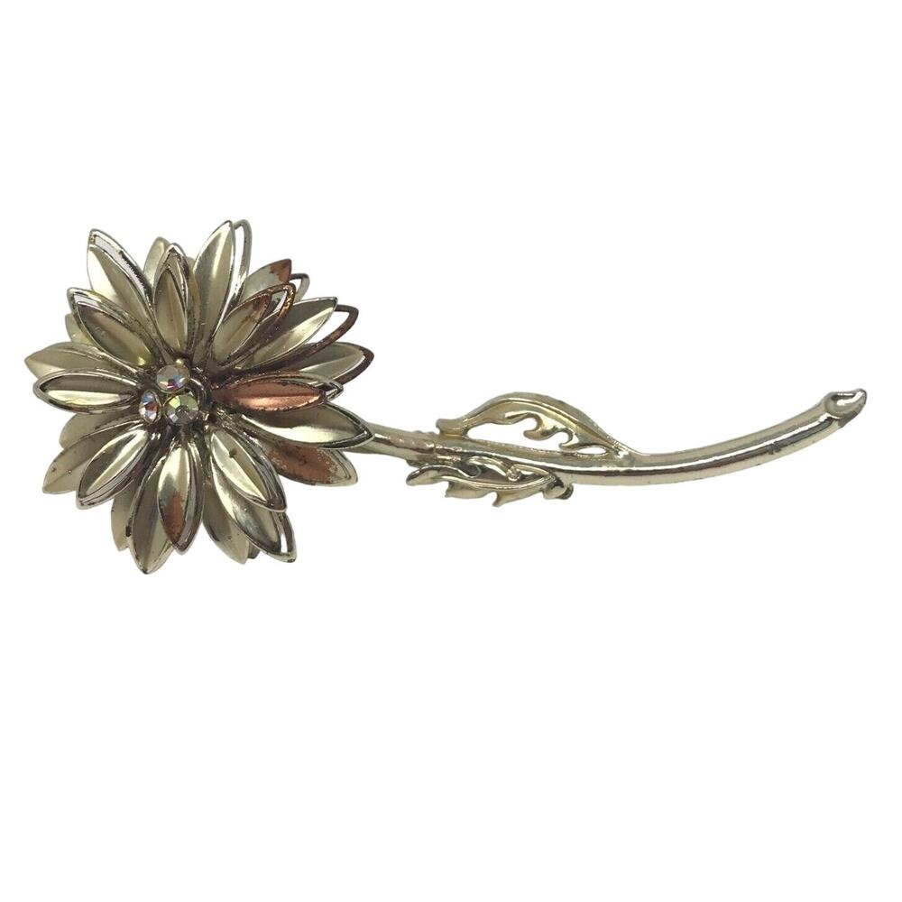 Chrysanthemum Mum Gold Tone Floral Brooch Vintage